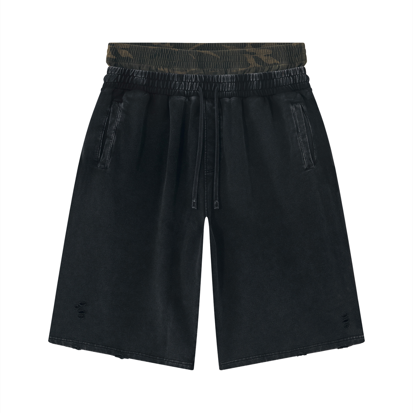 Unisex Vintage Wash Distressed Wide Leg Shorts - Duck crew