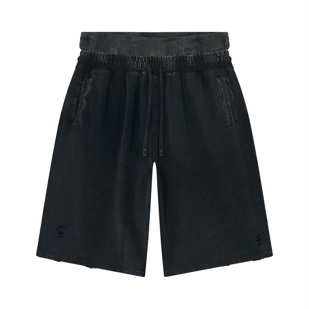 Unisex Vintage Wash Distressed Wide Leg Shorts - Duck crew